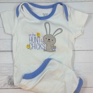 White and Blue Bunny Bodysuit